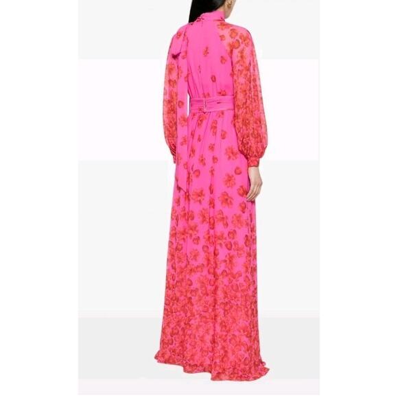 Sachin & BabiVera floral-print chiffon gownPink Red Floral Naxi Dress Sz 0 XS - Picture 9 of 16